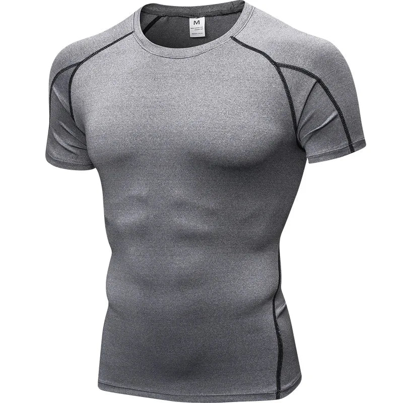 Elastic Men's Sport Running Shirt Fitness Sports Training Shirt Quick Dry Shirt Round Neck  Body building uscle Sports Shirt